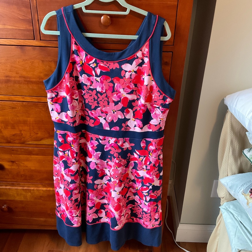Lands' End Navy and Pink Floral Ponte Dress size 20W